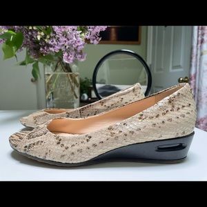 Cole Haan Beige Snakeskin Wedge Pumps